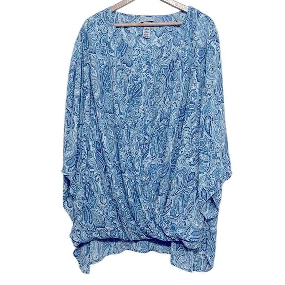 Catherines Blouse Woman’s Size 4X Faux Wrap Blue Paisley Lightweight Polyester - Picture 1 of 10